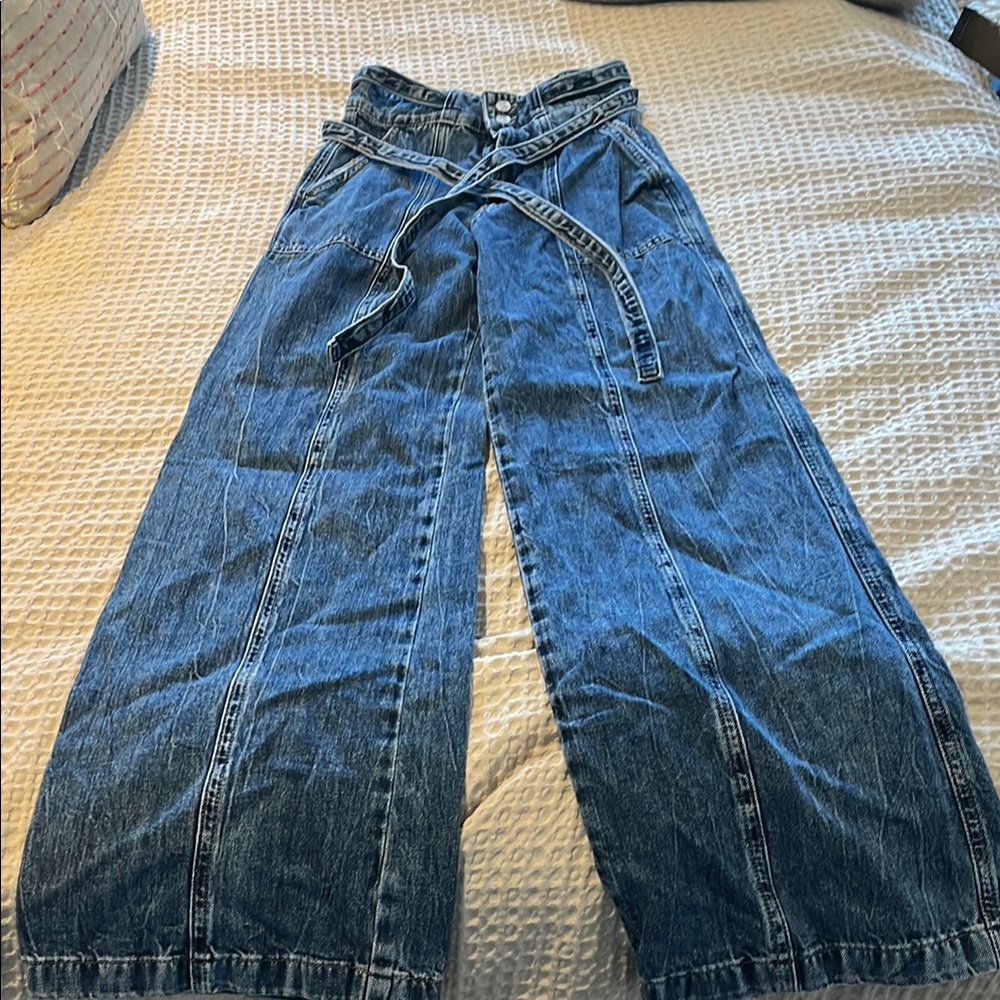Women's Blue Jeans with attached tie in front